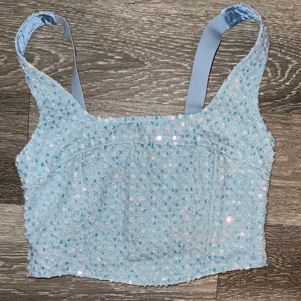 Steve Madden Glittering Light Blue Tank Top